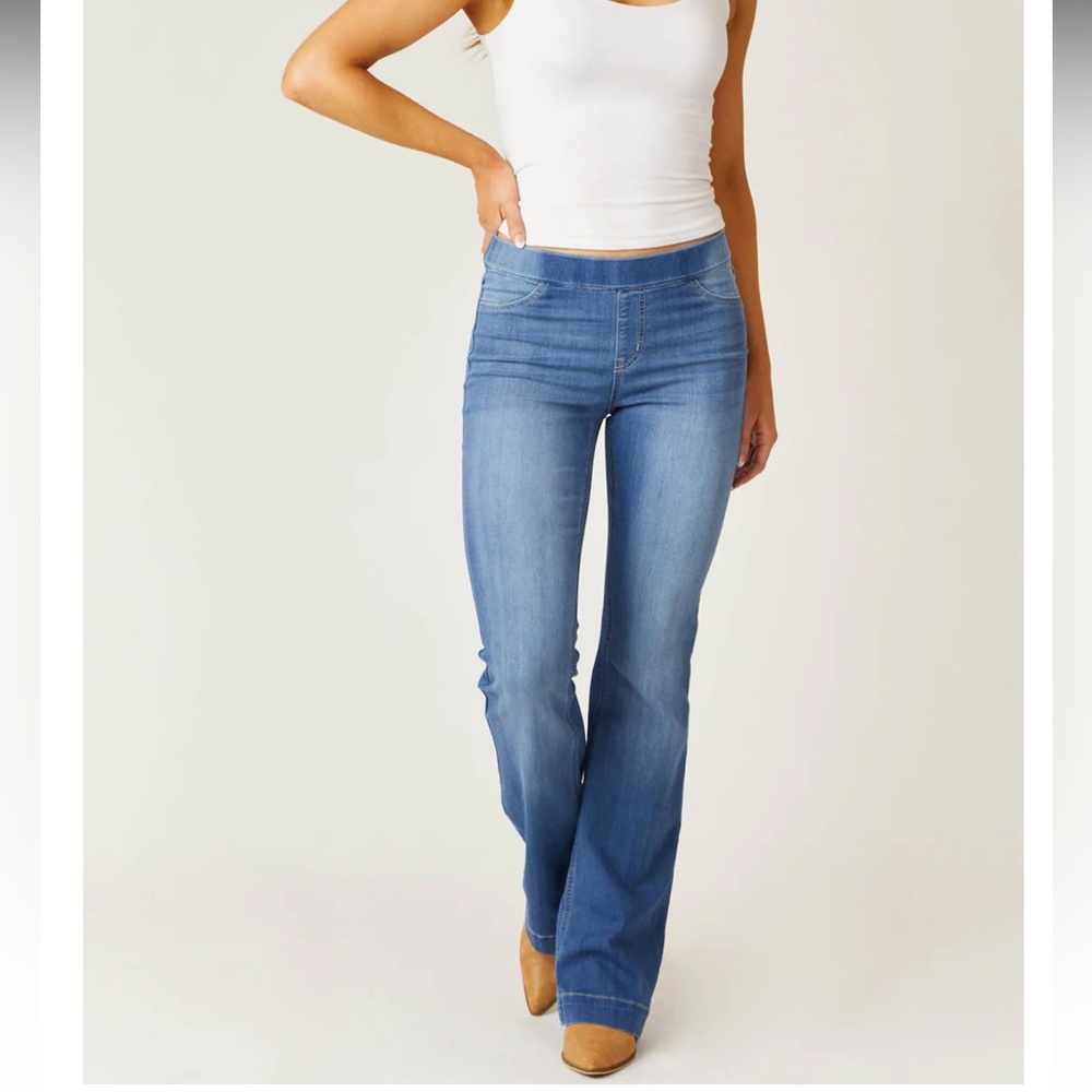 Elastic Waist Blue Denim Flare Jeans Jeggings, Size M